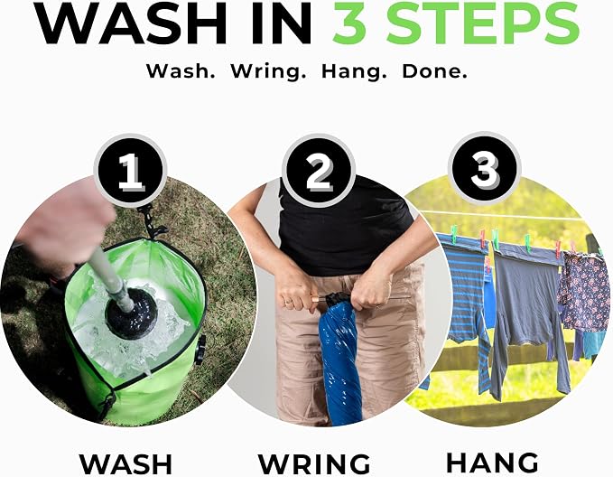 All in One Hand Wash Bag and Plunger Set - Off Grid Washing Machine Non Electric for Camping Travel | Eco Friendly Portable Manual Clothes Washer Laundry Bag for RV's (Medium) | Wash everyday travel laundry without electricity. Lightweight manual washe... - Image 5