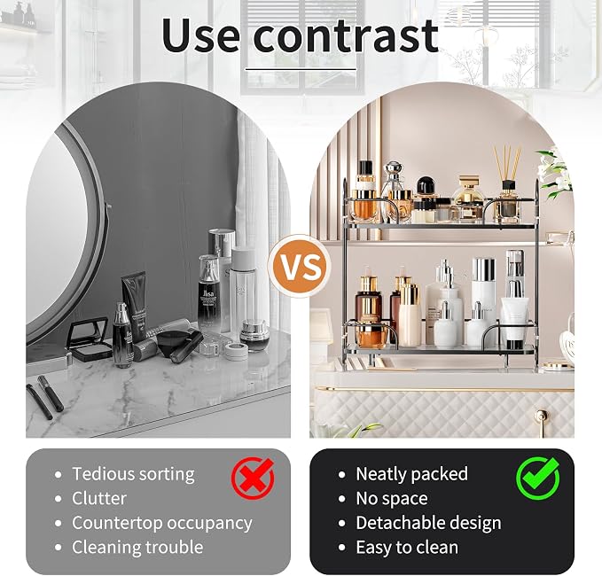 2 Tier Corner Bathroom Counter Organizer, Cosmetic Skincare Organizer, Bathroom Countertop Perfume Tray Vanity Organizer, Kitchen Spice Corner Storage Shelf - Image 4