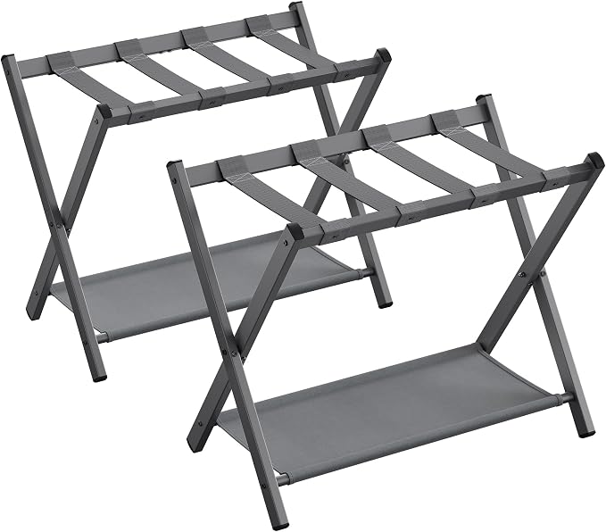 SONGMICS Luggage Racks, Set of 2 Foldable Suitcase Stands, Steel | Storage Shelf, Easy Storage, Slate Gray, URLR003G02 by Unknown