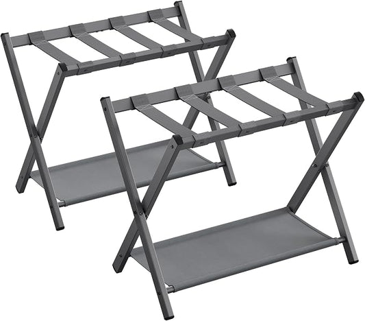SONGMICS Luggage Racks, Set of 2 Foldable Suitcase Stands, Steel | Storage Shelf, Easy Storage, Slate Gray, URLR003G02 by Unknown