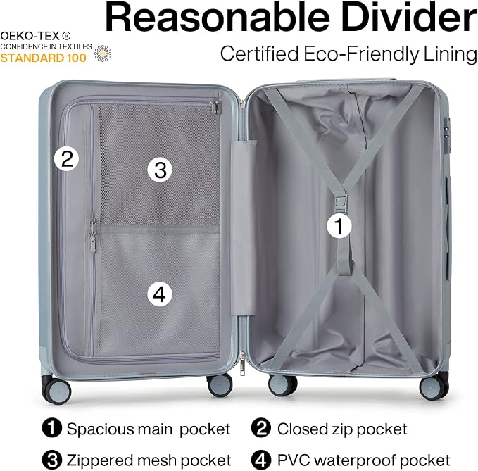Hanke 29 Inch Luggage Suitcases With Spinner Wheels Lightweight PC hardside Rolling Suitcase With Travel Lock, Checked-Large 29-Inch(Gray) - Image 5
