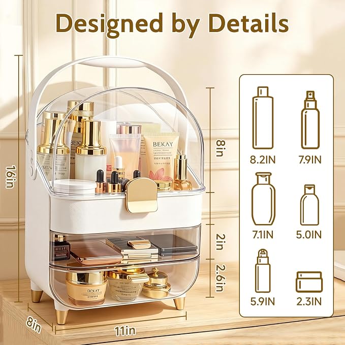 Makeup Organizer with Drawers-Cosmetic Display Case for Vanity-Skincare Organizer with 360 Rotating Brush Holder,Large Storage Box Dresser for Women Gifts, Bathroom Countertop,Gold - Image 3