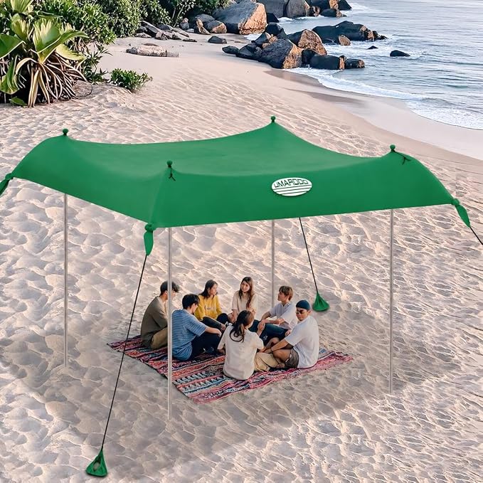 UMARDOO Family Beach Tent Canopy Sun Shade Portable, Large Compact Beach Sun Shelter Easy Setup with Packable Bag for Outdoor Travel (Green, 12X12 FT.) by UMARDOO