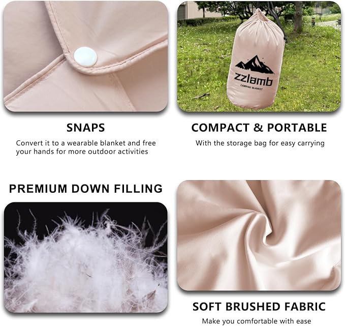 zzlamb Puffy Down Camping Blanket Water-Repellent, Down Throw Travel Blanket Portable for Outdoor, Light Warm Quilt for Couch Plane Car Theater Stadium Picnic RV Backpacking Hammock - Image 5