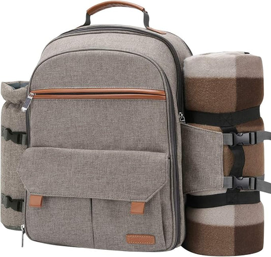 Sunflora Picnic Backpack for 4 Person Set Pack with Insulated Waterproof Pouch for Family Outdoor Camping (Brush Beige) by Sunflora