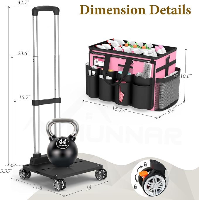 Cleaning Caddy with Wheels - Rolling Cleaning Caddy Bag with Detachable Trolley, Cleaning Caddy for Cleaning Supplies, Cleaning Bag for Housekeeping, Pink - Image 4