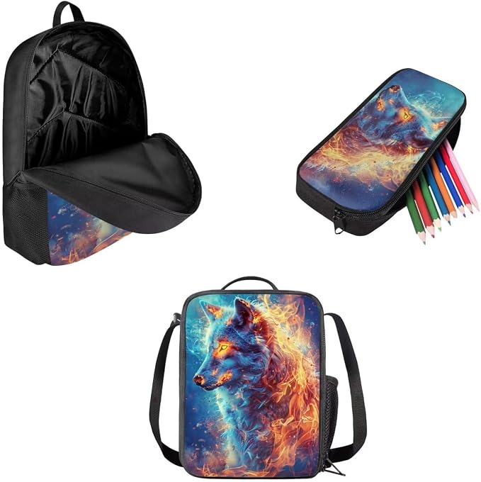 AFPANQZ Kids Backpack 3 Pieces Set Large Capacity School Bags with Heat Insulated Lunch Bags Small Pencil Bags 3 Pack - Image 2