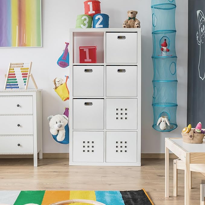 Posprica 13x15x13in Collapsible Storage Bins, Fabric Foldable Cube Storage Boxes, Decorative Storage Baskets Organizer for IKEA Kallax, Shelves, Closet, Clothes, Set of 4-White - Image 7