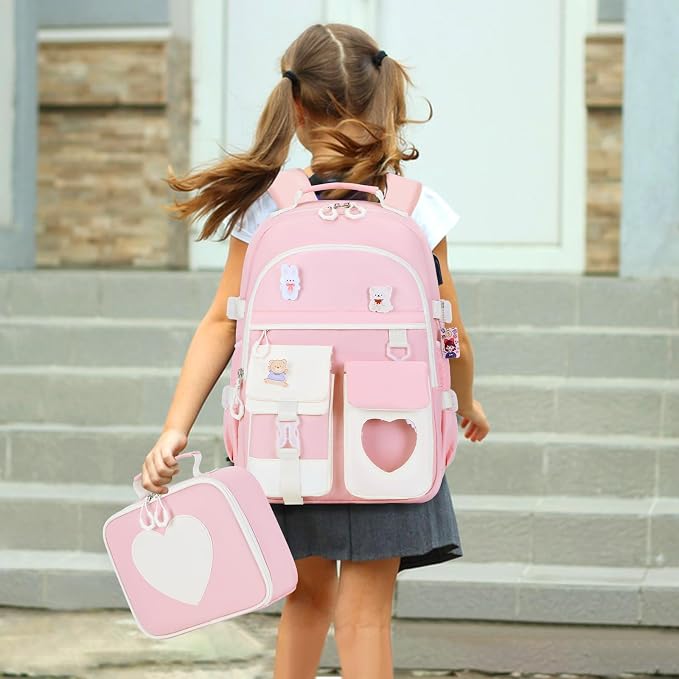 ACESAK Backpack for Girls - Bookbag Backpacks Schoolbag for Girls Kids Teen Women Casual Travel Daypacks - School Bag Elementary Middle School College Cute Backpack with Lunch Box (Pink White) - Image 6