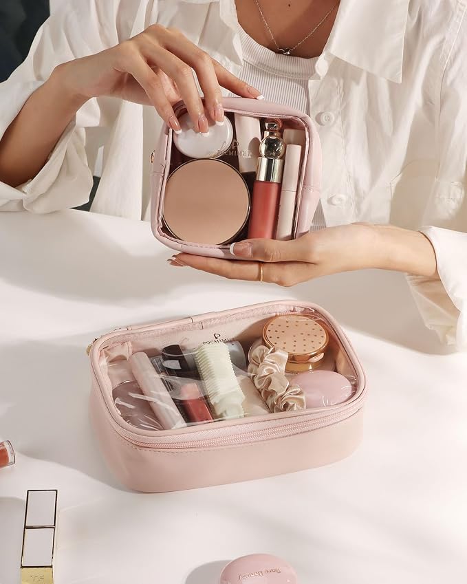 Pocmimut Clear Makeup Bag, Easy to Find Mini Makeup Bag for Purse, Travel Makeup Bag for Car, Compact Cosmetic Pouch for Daily Essentials,Pink - Image 8