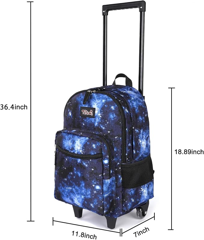 Tilami Rolling Backpack 18 inch Double Handle with Lunch Bag Wheeled Kids Backpack for Girls and Boys, Galaxy Blue - Image 6