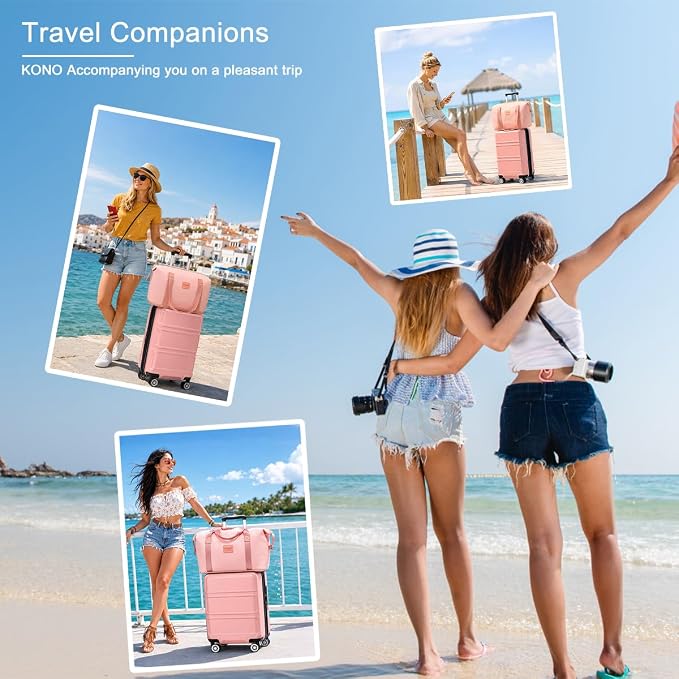 Kono Luggage Set 4 Piece Carry On Hardside Luggage with Spinner Wheels | Lightweight PC+ABS Carry On Suitcase with TSA Lock Nude/Rose Pink - Image 8