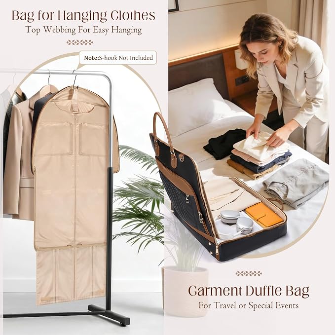 RAINSMORE Garment Bag for Travel Womens Hanging Suit & Dress Travel Bag Foldable Garment Duffle with Pockets & Strap, Carry On Compatible - Image 6