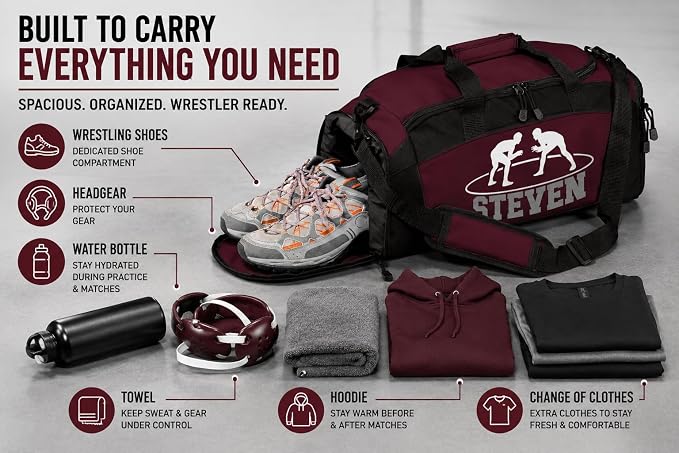 Personalized Wrestling Duffel Bag with Shoe Compartment – Custom Name Wrestling Gear Bag – Athlete Gym Bag for Boys & Girls – Team Travel Sports Duffel with Separate Shoe Pocket - Image 4