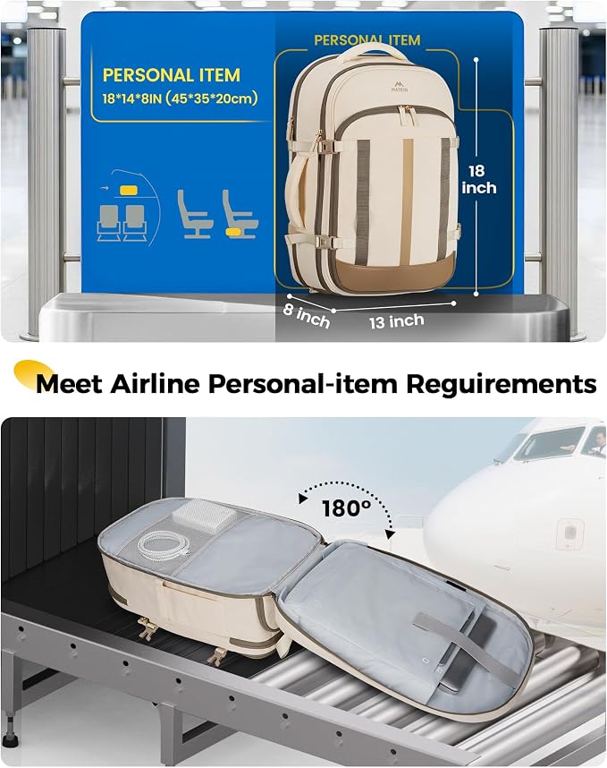 MATEIN HER 18x14x8 Personal Item Backpack with Luggage Tag & Rain Cover | Waterproof, Women Travel Backpack for Frontier Airline, Lightweight, TSA Approved Underseat Bag, Fit 17.3" Laptops, 2 Pcs Set - Image 3