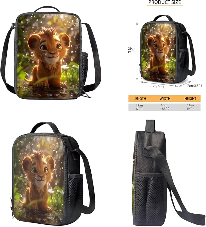 Lion Backpack for Kids Girls Backpack with Lunch Box Water Bottle Holder and Soft Pencil Pouch 4PCS Set Cute Bookbag with Compartments 17 inch Large School Bag for Boys Back to School Supplies - Image 5