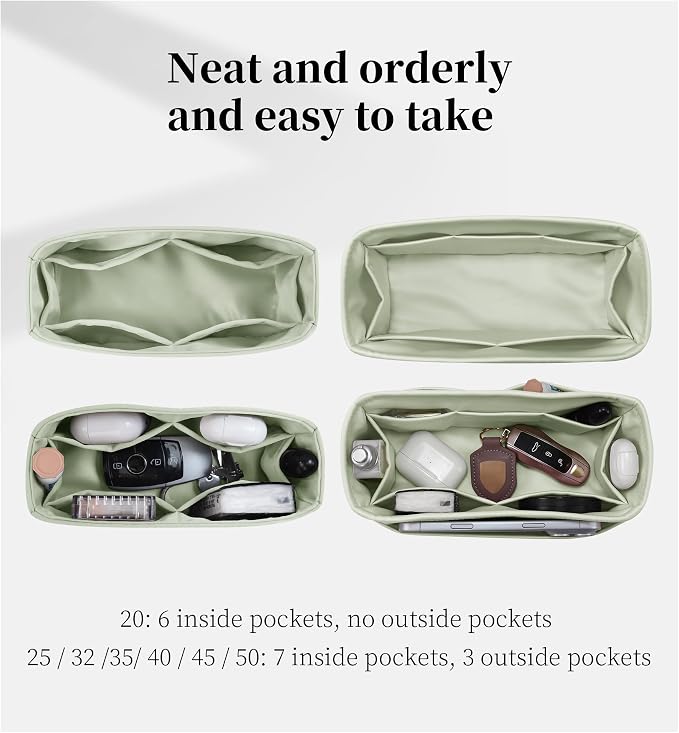 Satin Purse Organizer for Birkin 20, Gris Neve | Custom Fit, Multiple Pockets, Lightweight Purse Essentials, Ideal for Travel, Shopping, and Daily Use - Image 3