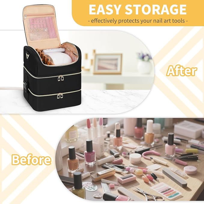 Nail Polish Organizer & Tattoo Travel Case - 3-Layer Nail Organizers and Storage Bag Holds 86-100+ Bottles, Portable Nail Supplies Organizer, Nail Tech Kit Box, Multi-Functional Cosmetic Case - Image 2