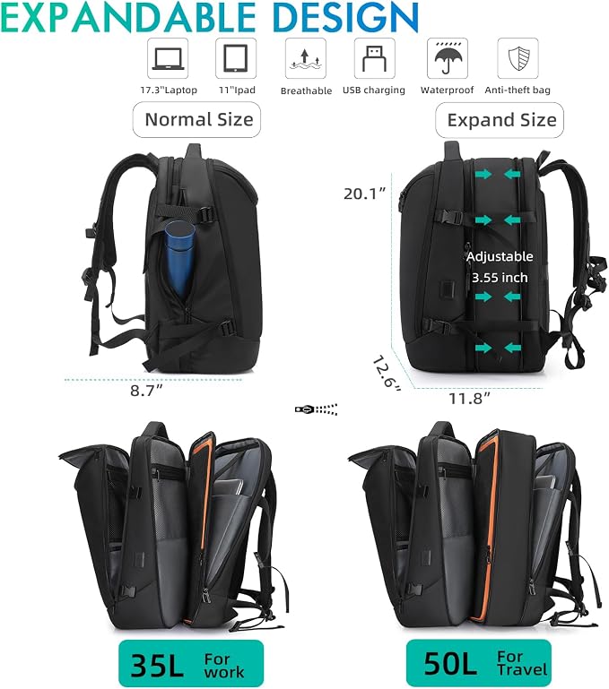 TANGCORLE Vacuum-Compressed Travel Backpack: Expandable, Airline-Approved Laptop Backpack—Unisex Business Backpack - Image 4