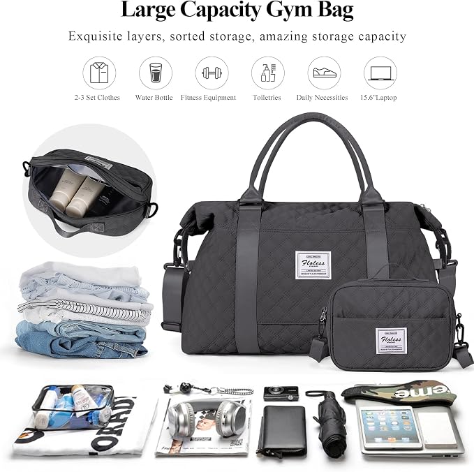 Weekender Bags for Women, Travel Duffel Overnight Carry on Bag with Toiletry Bag&Wet Pocket,Dark Grey - Image 3