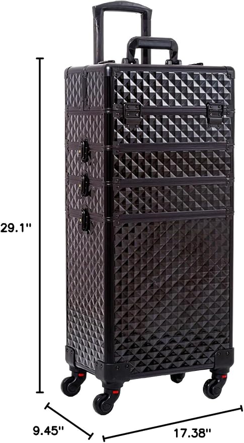 AROUS Rolling Makeup Train Case 4 in 1 Cosmetology Case on Wheels Large Storage Cosmetic Trolley with Key Salon Barber Case Traveling Cart Trunk, Black - Image 10