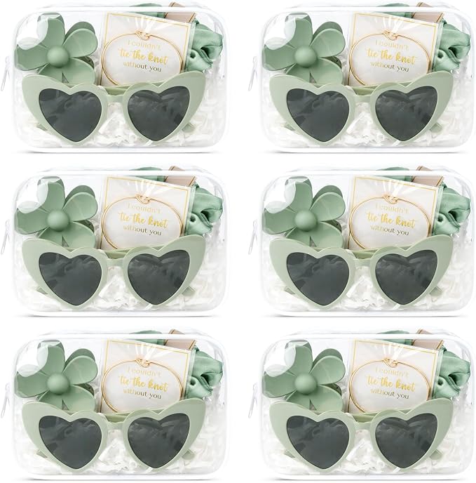 DEEKA 30 Pcs Bridesmaid Proposal Bag Set Gift Clear Makeup Toiletry Bag Bachelorette Party Favors Sunglasses Flower Claw Clips Scrunchies Knot Bracelets Bridal Wedding Party Gifts (Sage Green) by DEEKA
