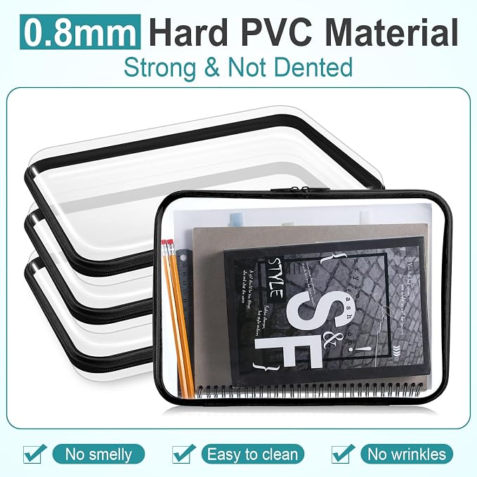 Sanwuta 6 Pcs Clear Hard Zipper Case Plastic Zipper Pouches Transparent Makeup Bag Pencil Case Pouches Toiletry Diaper Bag for Travel Toy Storage Organizer Bins(Black,12.6 x 9 x 2 Inch) - Image 4