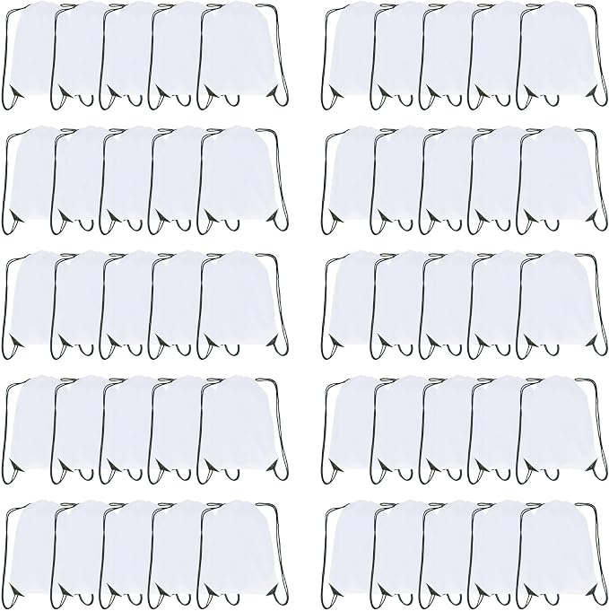 Drawstring Backpack Bulk 50 Packs Draw String Bags for Gym Sports Trip Pedestrianism ride Cinch Sack DIY for Women Men (white) by Unknown