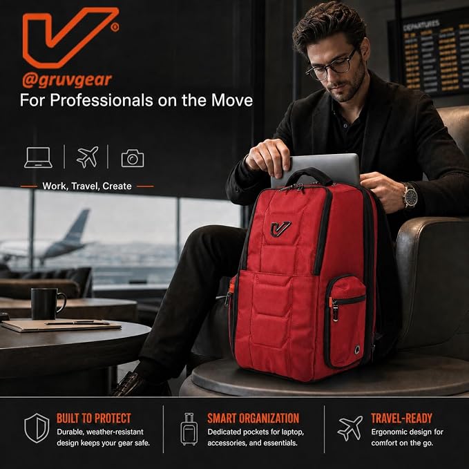 Gruv Gear Travel Laptop Backpack, 20L Red Tech Backpack with Modular Storage Shelves, Dual Access Pockets & TSA-Friendly Design, Compact Carry-On Backpack for Work, Travel & Everyday Carry - Image 4