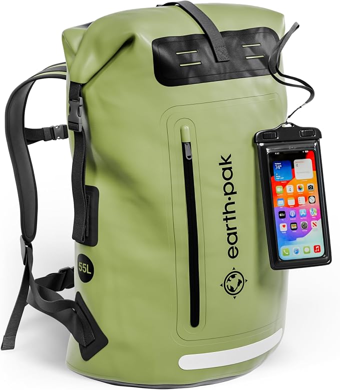 Earth Pak Waterproof Backpack - Heavy Duty Hiking Backpack - Roll-Top Closure Bag - Cushioned Dry Bag Waterproof Phone Case by earthpak