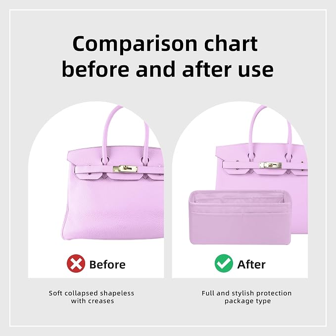 DGAZ Silk Purse Organizer Insert for Birkin Bag(Mauve Sylvestre,BK35) | Soft and Lightweight,Perfect Fit,Multi-pocket Storage,Bag Protector,Luxury Bag Care,Handmade,for Smooth Bag Organizer - Image 5