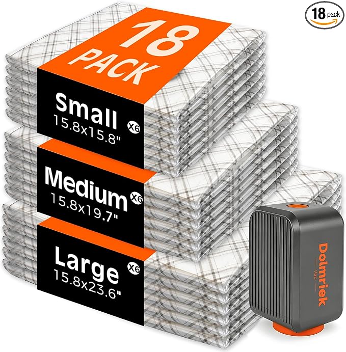 18pcs Vacuum Seal Bags for Clothing Travel, Cordless Pump, Carry-on Size Compression Packing Bags, 4000Pa Suction & 2000mAh Battery, Vacuum Storage Bags for Clothes, Luggage, Suitcase, Space Saver by DolmriekTravelVacuumBags