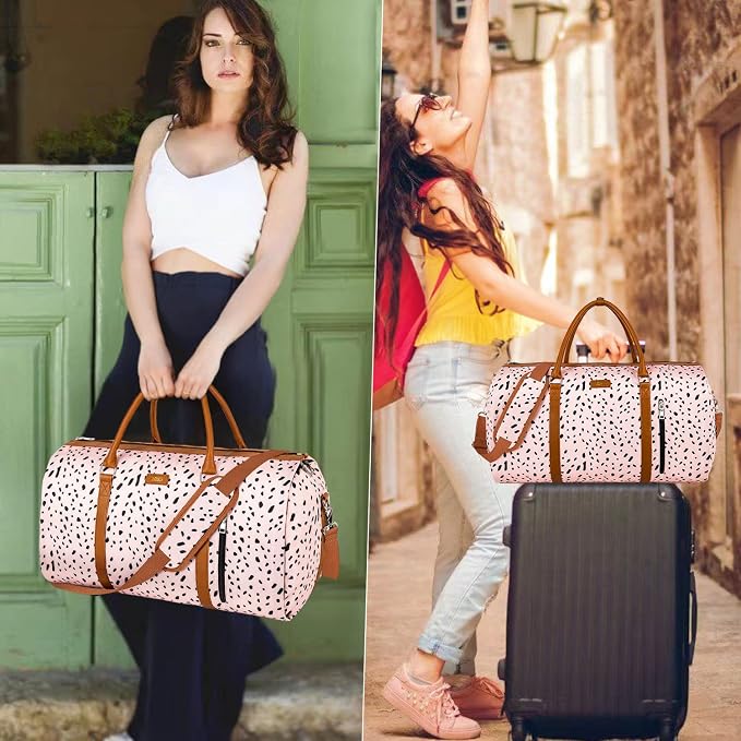 Convertible Garment Duffle Bags for Travel - Carry On Garment Bags With Toiletry Bag, Large Weekender Bags for Women Men 2 in 1 Hanging Suitcase Suit Travel Duffel Bags (Pink Leopard) - Image 6