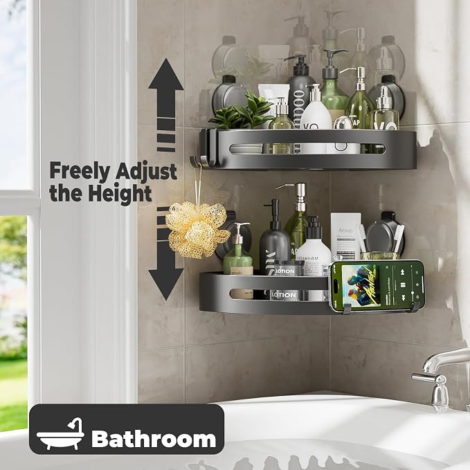 Shower Caddy Corner,Suction Cup Shower Caddy with Hooks,No Drilling Rustproof Aluminum Bathroom Organizers and Storage,Shelves for Bathroom Accessories Decor (3) - Image 7