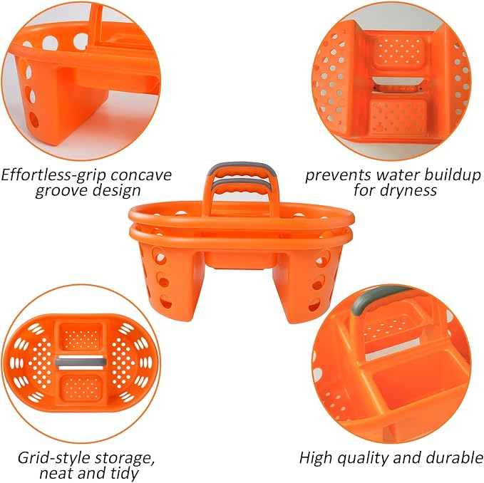 SIMPLYKLEEN Large Shower Caddy Portable 2PC - Made in USA Plastic Jumbo Size Dorm Storage Candy Tote with Handle Shower Organizer for Bathroom, Pantry, Kitchen, College Dorm, Orange - Image 5