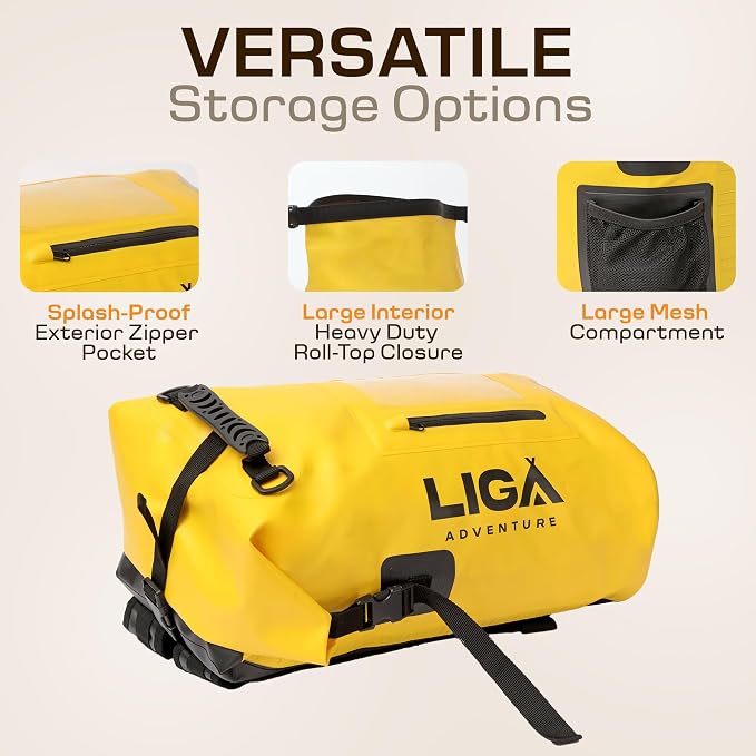 LIGA Waterproof Duffel Bag – 30L – Heavy Duty Roll-Top Closure – Fully Waterproof – Cushioned Comfort – Dry Bag for Hiking, Kayak, Travel, Biking, Camping, Fishing (Yellow) - Image 3