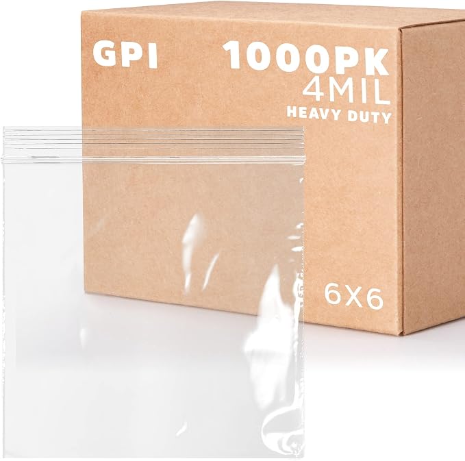 6" x 6" Heavy-Duty Zip Bags - 500 Count - Clear Plastic Reclosable Zipper Baggies, 4 Mil Thick Freezer Storage Poly Bags with Resealable Zip Top Lock for Packaging Food, Tools & Sharp Objects. by GPI