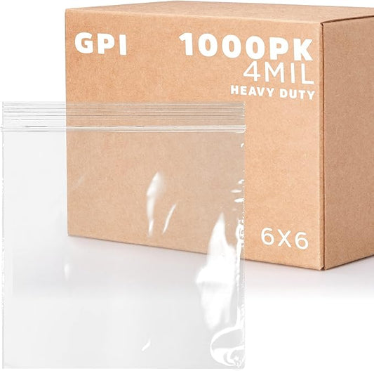 6" x 6" Heavy-Duty Zip Bags - 200 Count - Clear Plastic Reclosable Zipper Baggies, 4 Mil Thick Freezer Storage Poly Bags with Resealable Zip Top Lock for Packaging Food, Tools & Sharp Objects. by GPI