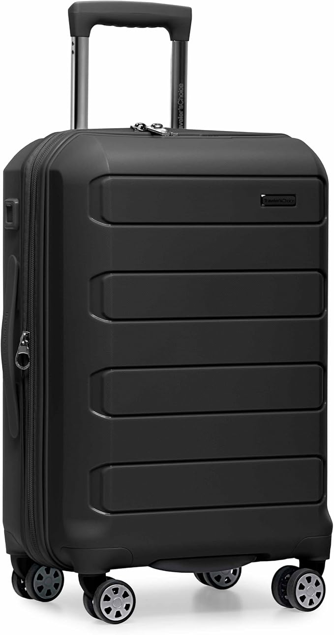 Traveler's Choice Pagosa Hardshell Expandable Luggage with Spinner Wheels, Black, 22-Inch Carry-on by TravelersChoice