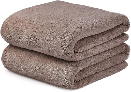 JML Microfiber Bath Towels, Oversized, Ultra Soft, Super Absorbent and Fast Drying, No Fading Large Bathroom Towel Set for Sport, Travel, Fitness (Coral Fleece - Chocolate, 30 in x 60 in) by JML
