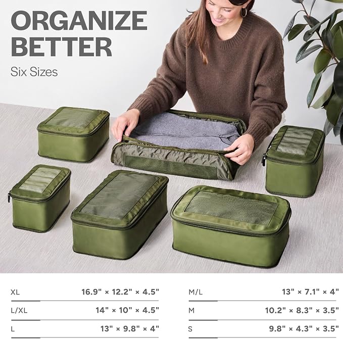 Aerotrunk Compression Packing Cubes for Travel - Luggage Organizer Bags - Double Zipper Packing Cubes for Suitcases (12-Pack, Olive) - Image 3