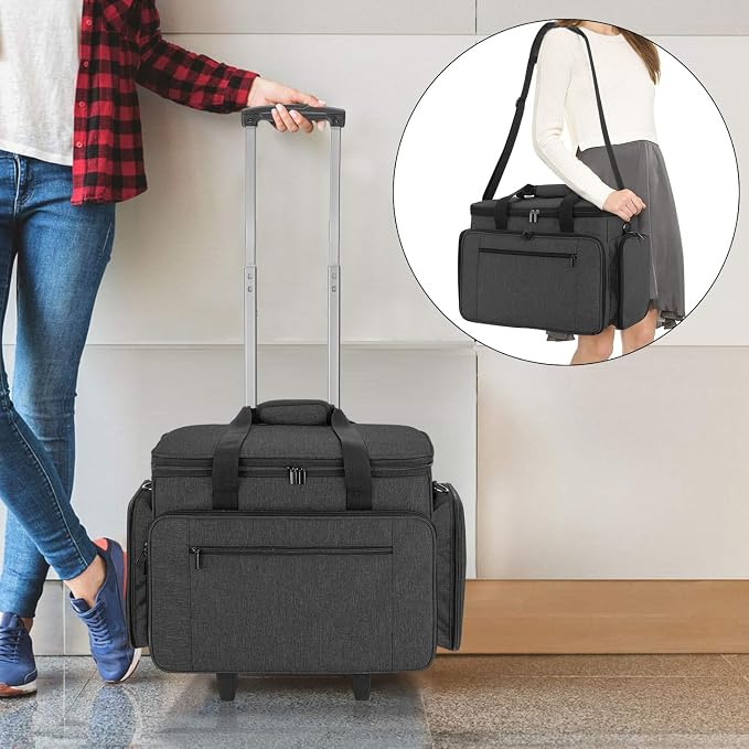 LUXJA Sewing Machine Case with Detachable Dolly, Black | Rolling Tote with Removable Bottom Pad for Most Standard Sewing Machines, Patented Design - Image 6