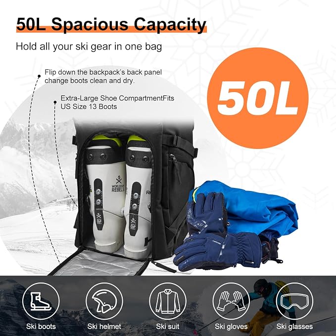 Odoland Ski Bag and Boot Bag Combo, Padded Ski Bags for Air Travel, Snow Ski bags Fit Ski Up to 200cm, Waterproof Double Bag for Storage, Transport Ski Gear, Black & Grey - Image 4