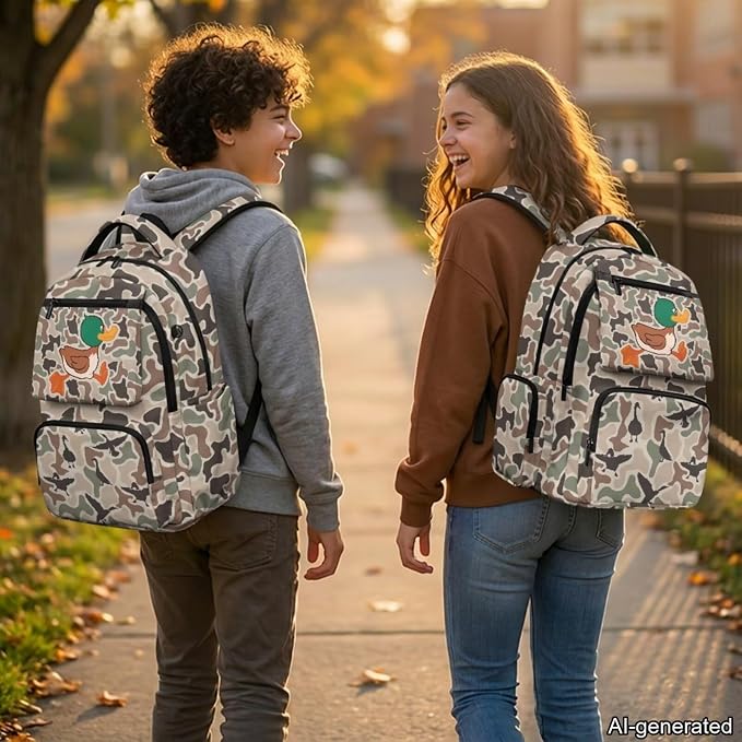 Camo Duck 4 Piece Kids School Backpack Set, with Lunch Pouch | Water Bottle Holder, Lightweight Durable 600D Material, Multi Compartments, for Middle High School Students - Image 2
