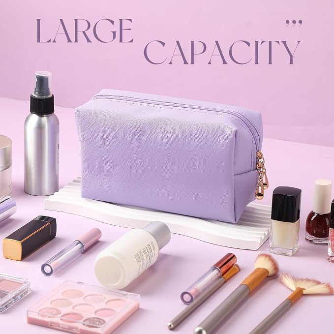 Kigeli Aesthetic Makeup Bags PU Leather Cosmetic Pouches Waterproof Plain Toiletry Bags Makeup Pouches Bulk for Women Party Gift Travel Storage Organizer(Purple Series,7.1 x 2.8 x 4.3 in) - Image 5