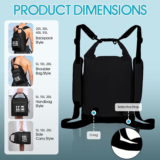MORXPLOR Dry Bag Waterproof,5L/10L/20L/30L/40L/55L Roll Top Dry Bag Backpack with WaterProof Phone Case for Swim,Kayak - Image 3