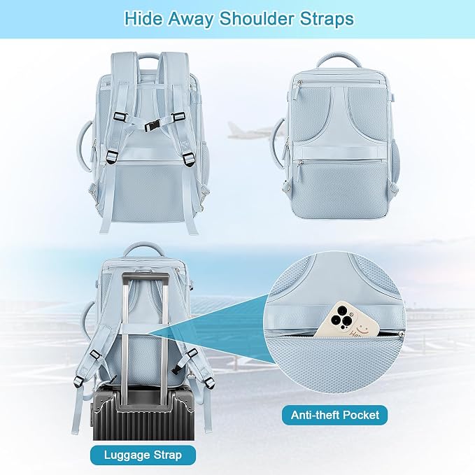Sinaliy Large Expandable Travel Backpack for Men and Women, 17 Inch Laptop, Waterproof, Casual, College, Business, Hiking, Camping | Waterproof Large Expandable College Bookbag, as Person Item Flight Approved with Anti Theft Pocket and Wet Pocket, Ligh... - Image 3