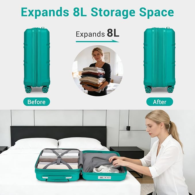 Kono Carry On Luggage 22x14x9 Airline Approved with Spinner Wheels | Lightweight PC+ABS 20 Inch Luggage with TSA Lock,Expandable Hard Shell Carry On Suitcases for Men Women,Turquoise - Image 4