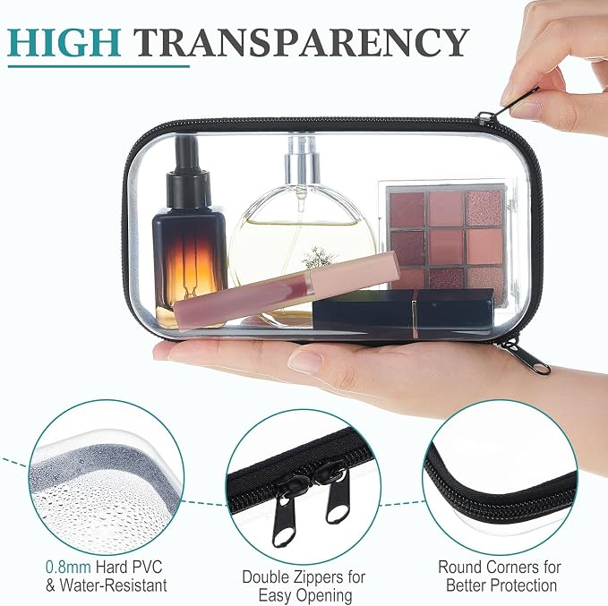 Hoolerry 4 Pcs Hard Clear Zipper Case Makeup Bags Plastic Zipper Pouch Transparent Storage Box Containers for Cosmetics, Snacks, Building Blocks, Puzzles(Clear,7.5 x 3.9 x 2 in,Black and White) - Image 3