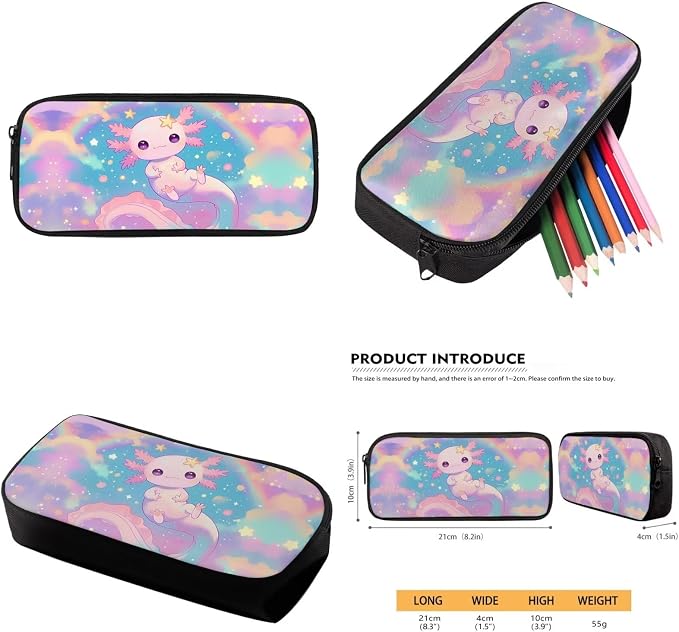 Cute Axolotl Rainbow Backpack for School Girls 1st Grade Rainbow Bookbag with Lunch Box Set Neon Book Bags and Lunchbox Pencil Case Water Bottle Holder Elementary Back Pack for Kids 6-8/5-7 - Image 6